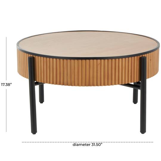 32" Brown Wooden Handmade Slatted Coffee Table with Black Legs